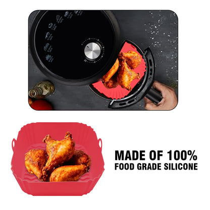 iBELL SILICONSQ Square Silicone Tray for Air Fryer/Oven, 100% Food Grade Baking Basket, Heat Resistant, Reusable Tray with Handles (Pack of 2)