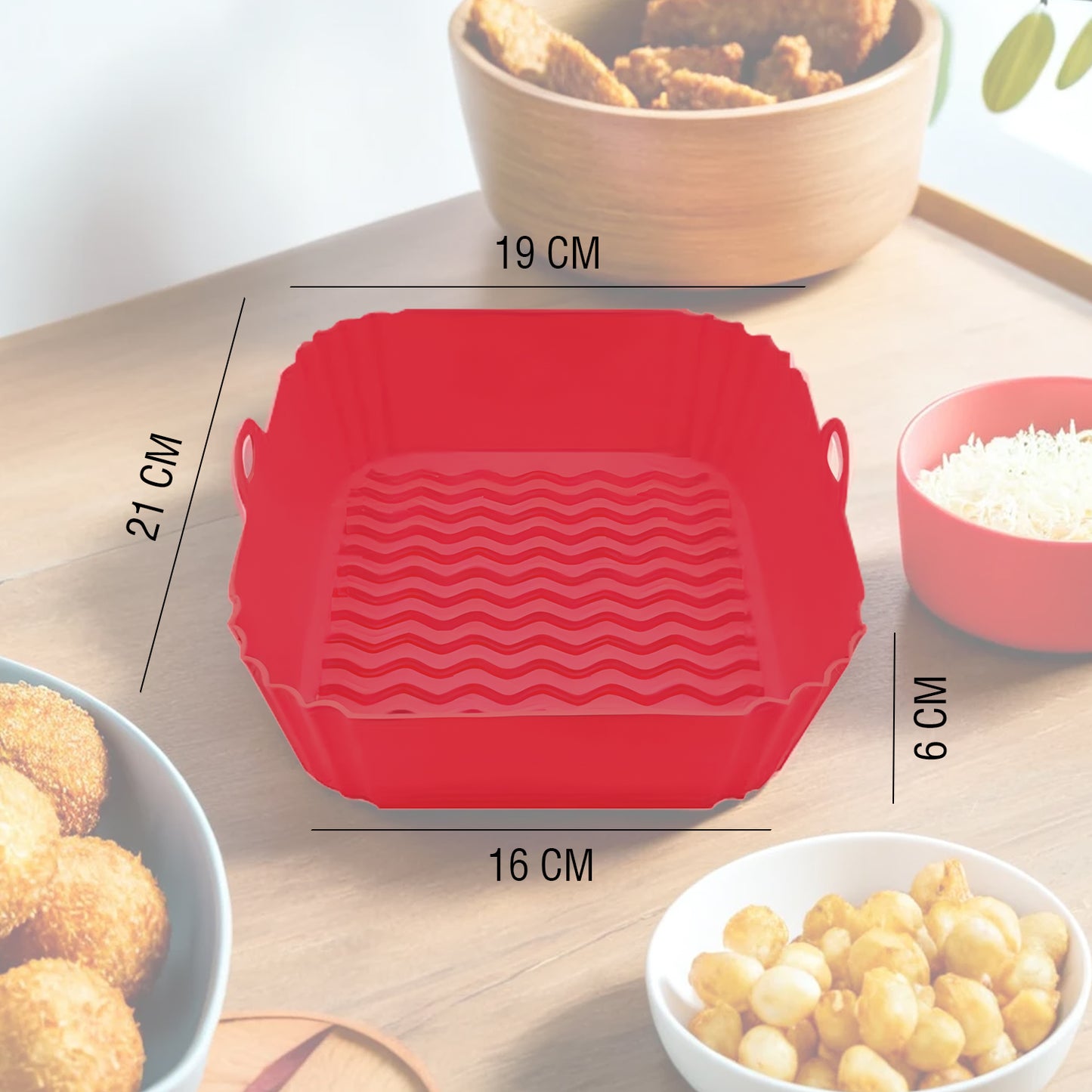 iBELL SILICONSQ Square Silicone Tray for Air Fryer/Oven, 100% Food Grade Baking Basket, Heat Resistant, Reusable Tray with Handles (Pack of 2)