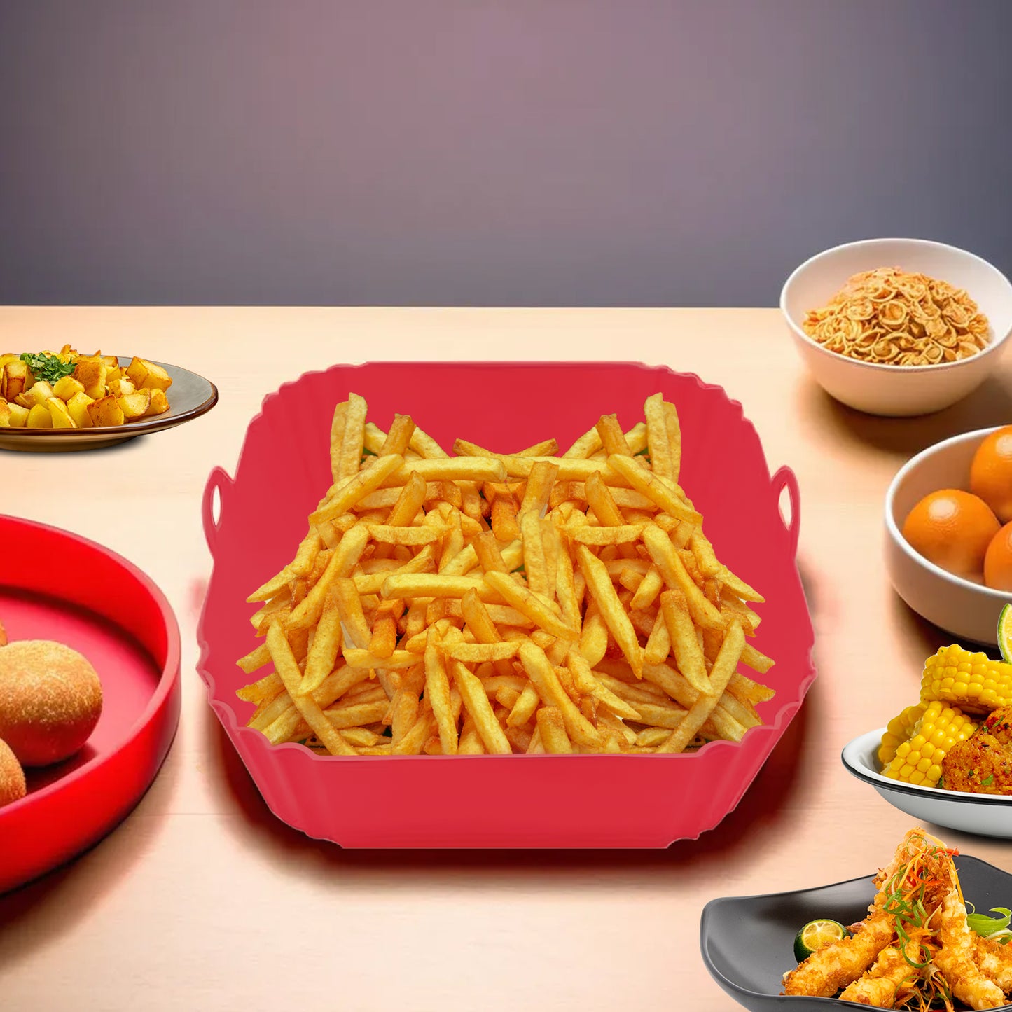 iBELL SILICONSQ Square Silicone Tray for Air Fryer/Oven, 100% Food Grade Baking Basket, Heat Resistant, Reusable Tray with Handles (Pack of 2)