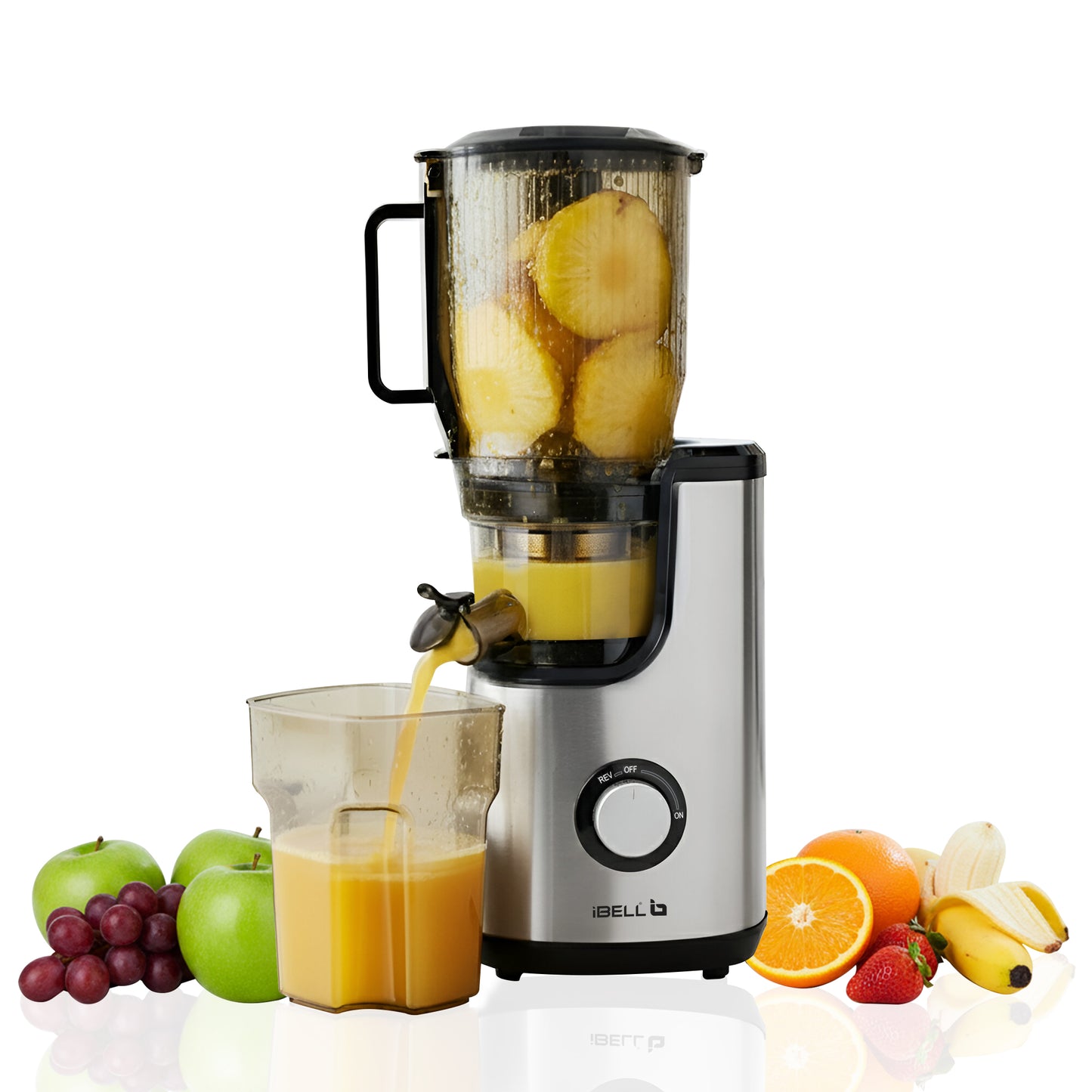iBELL Slow Fusion 1300 Whole Fruit Cold Press Slow Juicer | 13 cm Wide Mouth | 300W Slow Juicer for Fruits, Vegetables, Nut Milk | High Juice Yield, Low Noise, Easy Clean 10 -Year Warranty