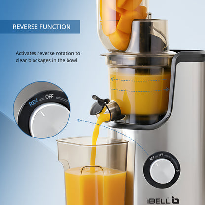 iBELL SLOW FUSION 750 Cold Press Slow Juicer 300W Silent Motor All-in-1 Fruit & Vegetable Juicer machine for home Compact Design Easy Assembly & Cleaning with 10 -Year Warranty