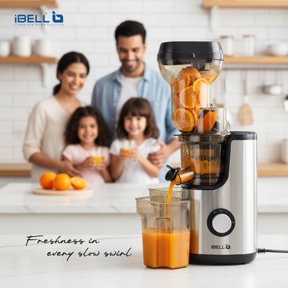 iBELL SLOW FUSION 750 Cold Press Slow Juicer 300W Silent Motor All-in-1 Fruit & Vegetable Juicer machine for home Compact Design Easy Assembly & Cleaning with 10 -Year Warranty
