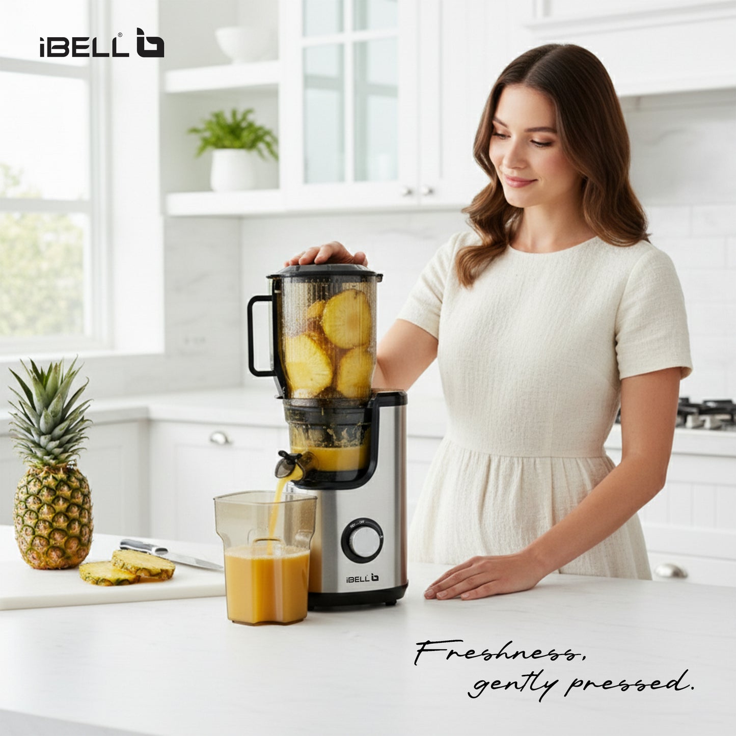 iBELL Slow Fusion 1300 Whole Fruit Cold Press Slow Juicer | 13 cm Wide Mouth | 300W Slow Juicer for Fruits, Vegetables, Nut Milk | High Juice Yield, Low Noise, Easy Clean 10 -Year Warranty