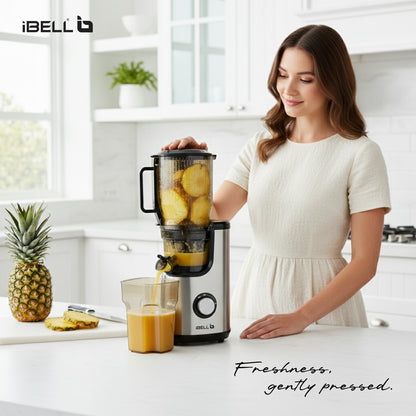 iBELL Slow Fusion 1300 Whole Fruit Cold Press Slow Juicer | 13 cm Wide Mouth | 300W Slow Juicer for Fruits, Vegetables, Nut Milk | High Juice Yield, Low Noise, Easy Clean 10 -Year Warranty