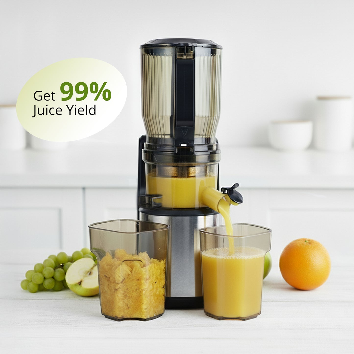 iBELL Slow Fusion 1300 Whole Fruit Cold Press Slow Juicer | 13 cm Wide Mouth | 300W Slow Juicer for Fruits, Vegetables, Nut Milk | High Juice Yield, Low Noise, Easy Clean 10 -Year Warranty
