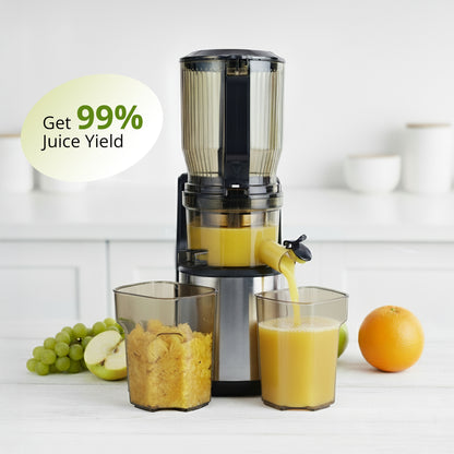 iBELL Slow Fusion 1300 Whole Fruit Cold Press Slow Juicer | 13 cm Wide Mouth | 300W Slow Juicer for Fruits, Vegetables, Nut Milk | High Juice Yield, Low Noise, Easy Clean 10 -Year Warranty