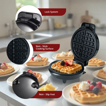 IBELL WAFFLEMATE190 Waffle Maker Electric,1000W,Adjustable Temperature, Non-Stick Plates, LED Indicators, Lock System, Non-Slip Feet (Black)