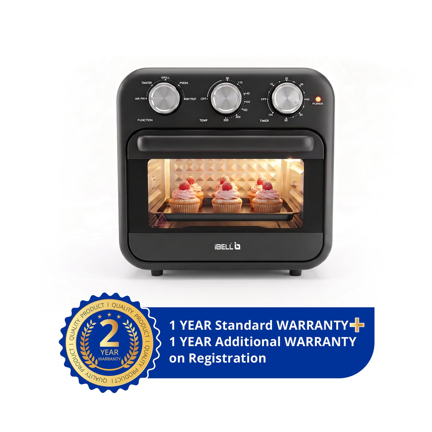 IBELL AEROWAVE16G  Air Fryer+Oven 16L | 1800W | 360° Hot Air Circulation | Air Fry, Bake, Grill, Roast, Rotisserie & Dehydrate | 5 Smart Preset Modes | Adjustable Temperature & Timer | Black