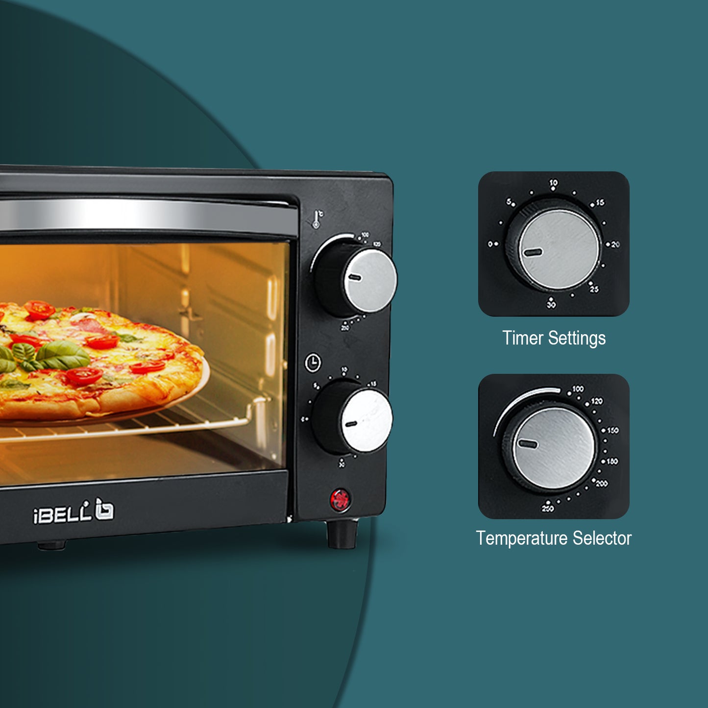 iBELL WAVE10 OTG Oven, 10 Litre, Compact Size, 1200W, Oven, Toaster, Griller, Precise Temperature & Timer Control (Black)