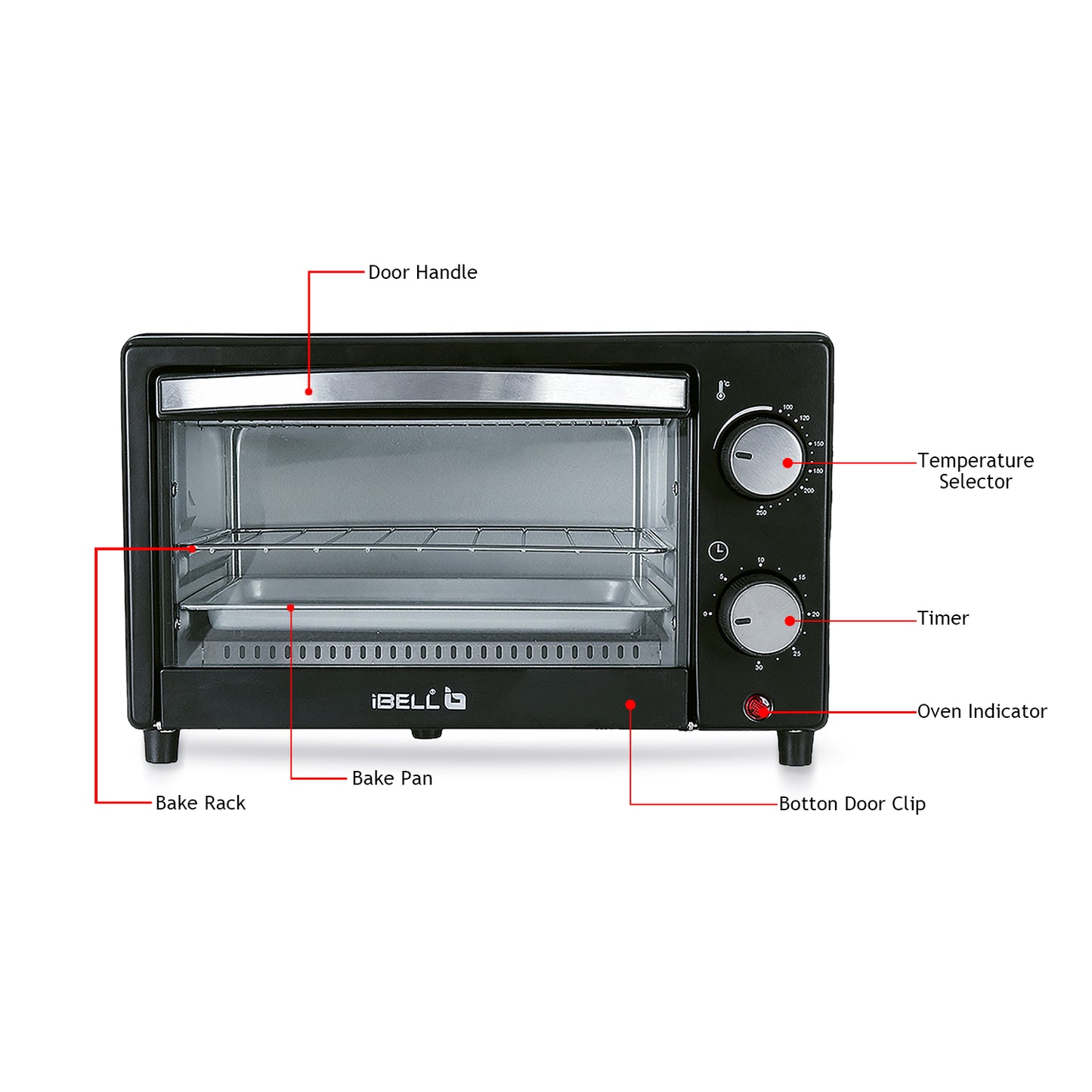 iBELL WAVE10 OTG Oven, 10 Litre, Compact Size, 1200W, Oven, Toaster, Griller, Precise Temperature & Timer Control (Black)