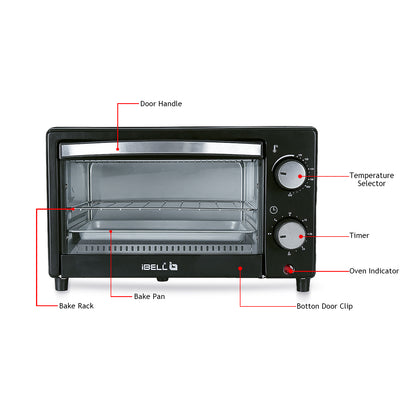 iBELL WAVE10 OTG Oven, 10 Litre, Compact Size, 1200W, Oven, Toaster, Griller, Precise Temperature & Timer Control (Black)