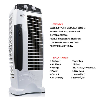 IBELL High Speed Tower Fan, 25-foot Air Delivery, 4-way Air Flow, Low Power Consumption and Anti-Rust Body (White)