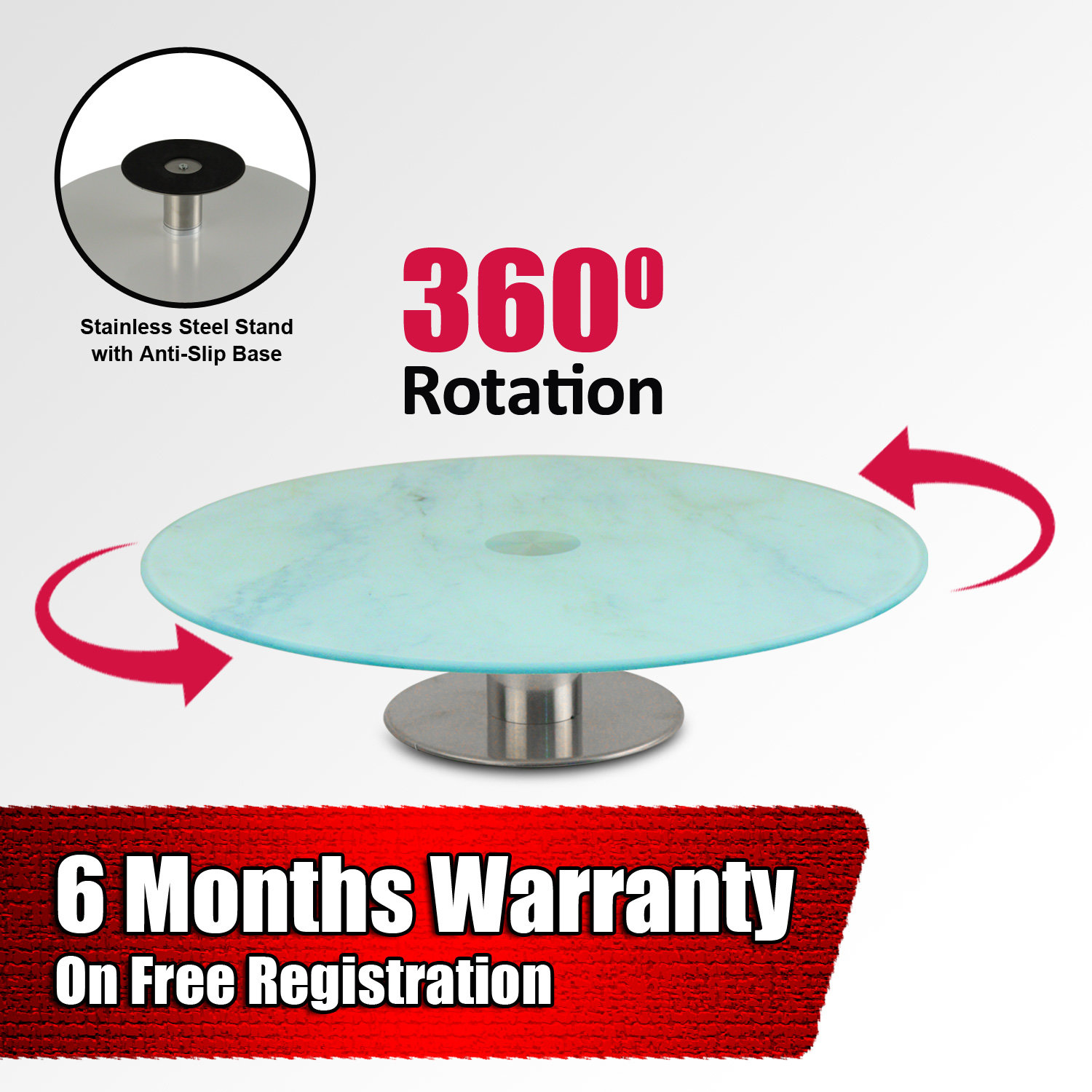 Ibell rotating cake stand 30 cm premium glass and stainless steel