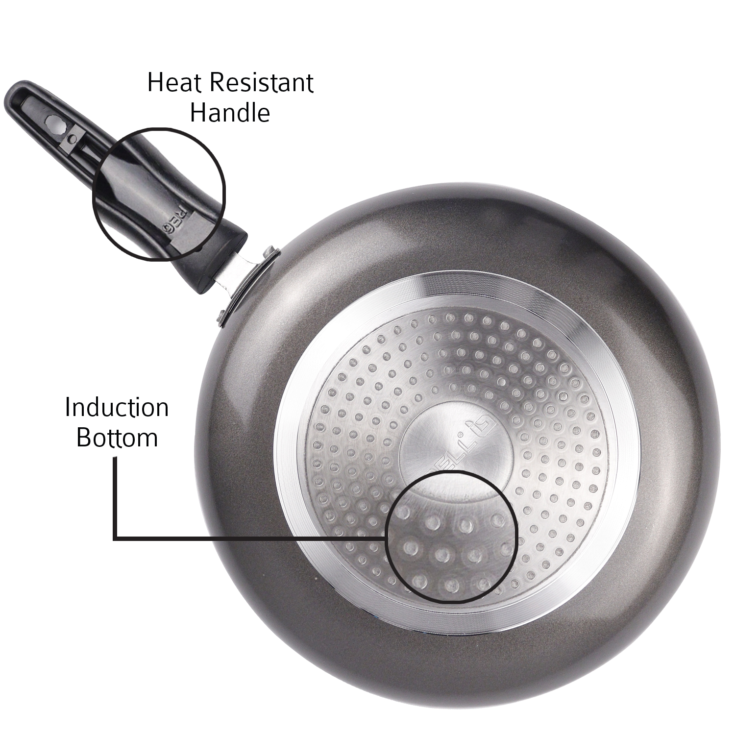 Ibell fp24g 24cm 3 layer non stick fry pan induction base bottom with  premium black grey color