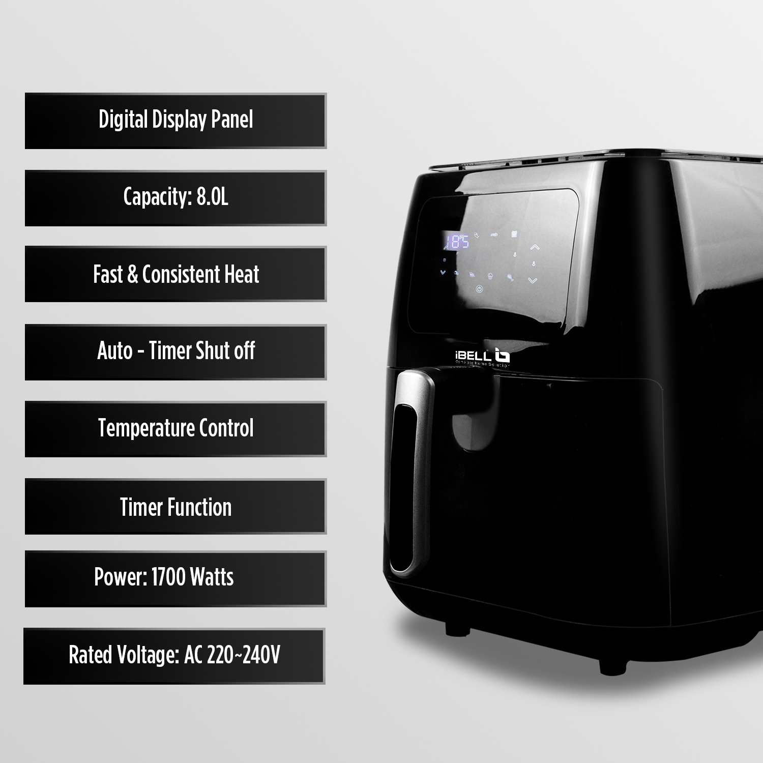 4D System Includes Recipe Book. 8 Preset Programmes Time from 5 to 90 Minutes Multifunctional Air Fryer Marble Coating 3 litres of Capacity Automatic Paddle 100-240 ºC