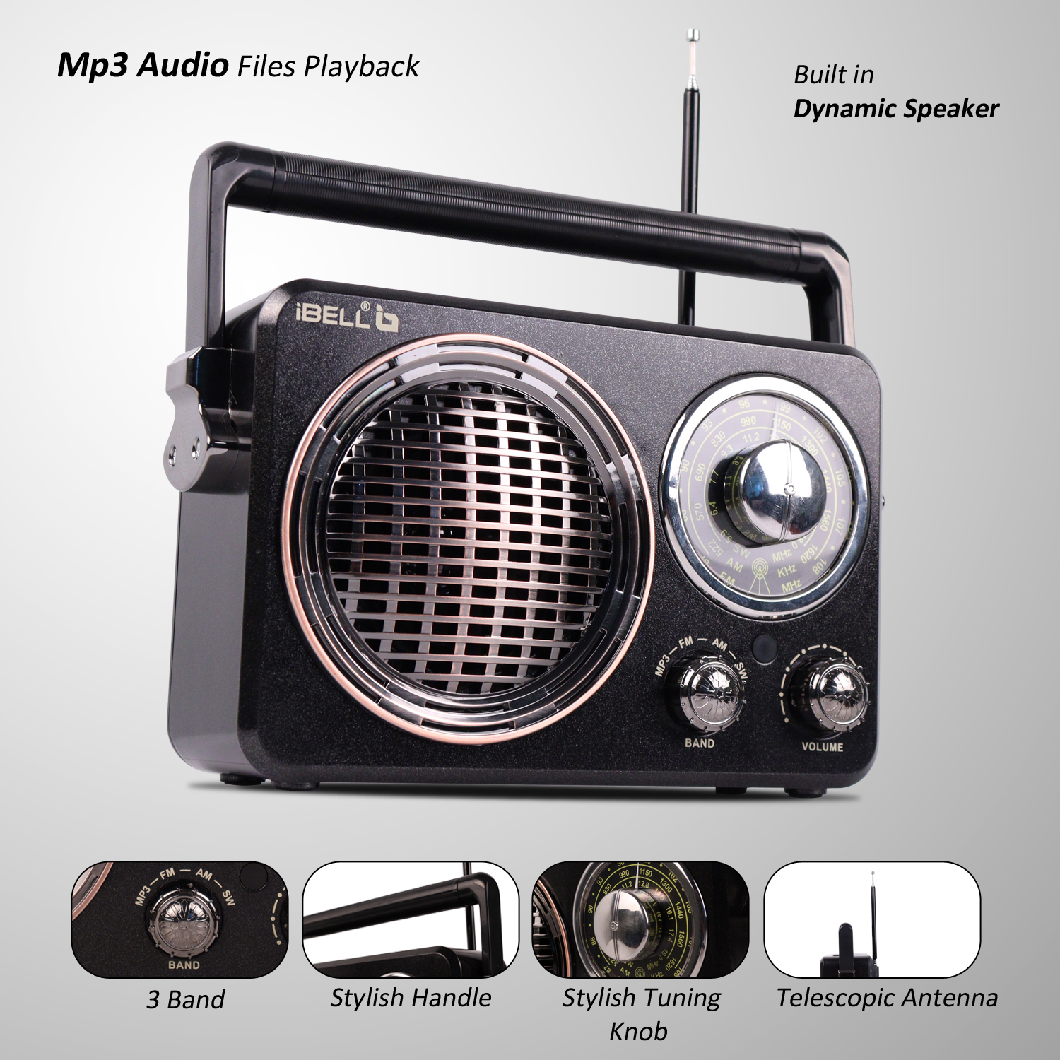Ibell fm730bt portable fm radio with bluetooth speaker usbsdmp3