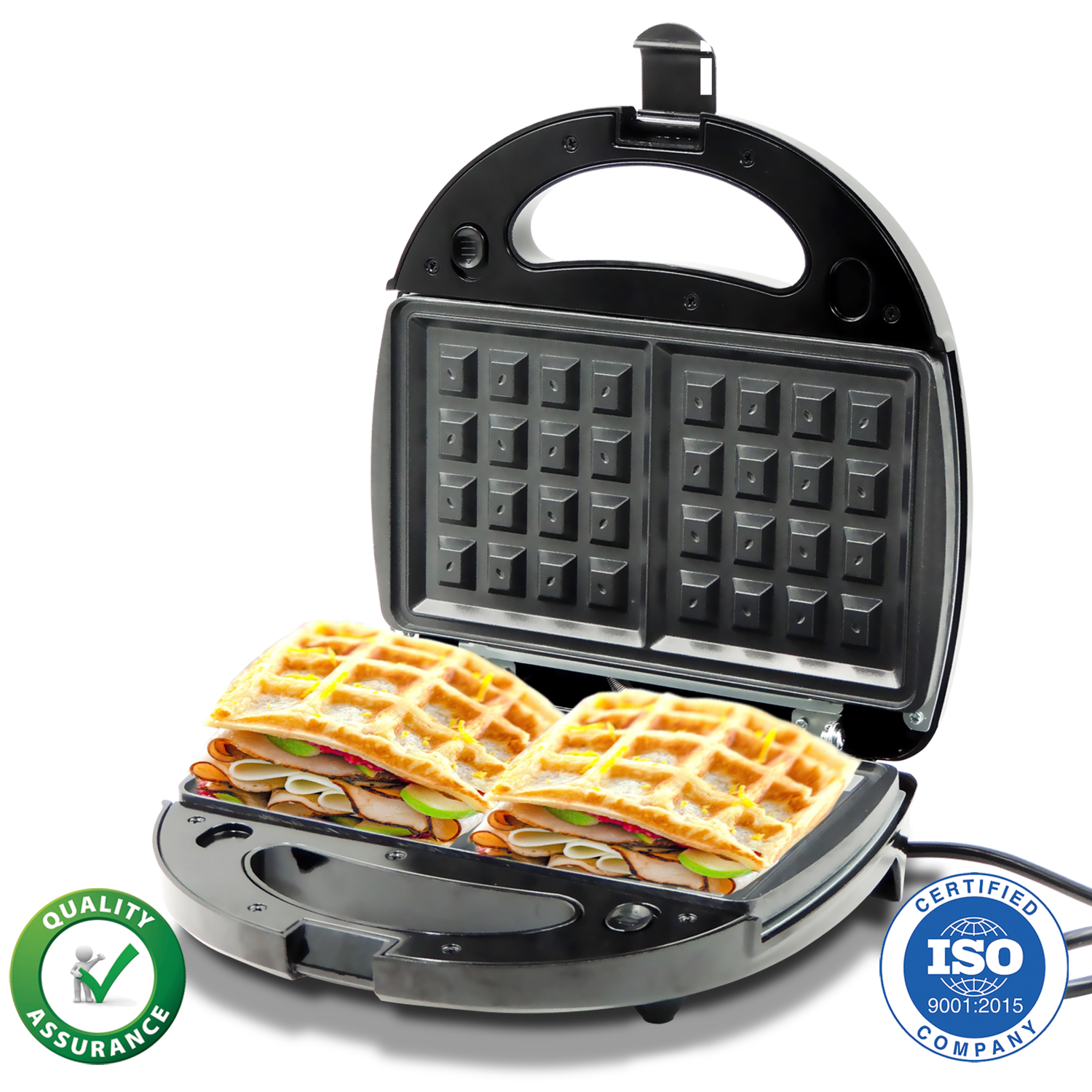 600W Electric Double Layer Heating Sandwich Maker and Waffle Maker