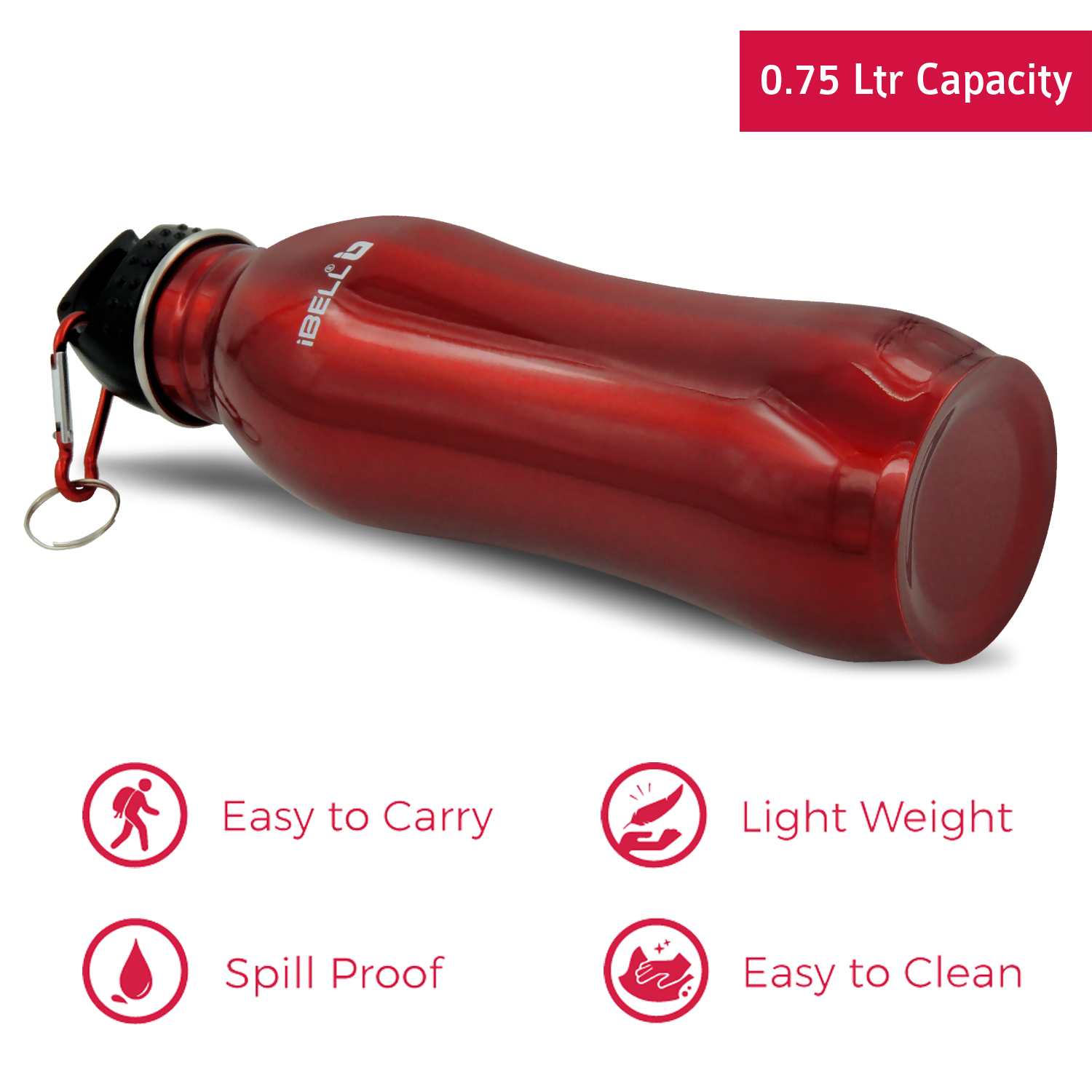 Ibell 750ml stainless steel light weight water bottle red