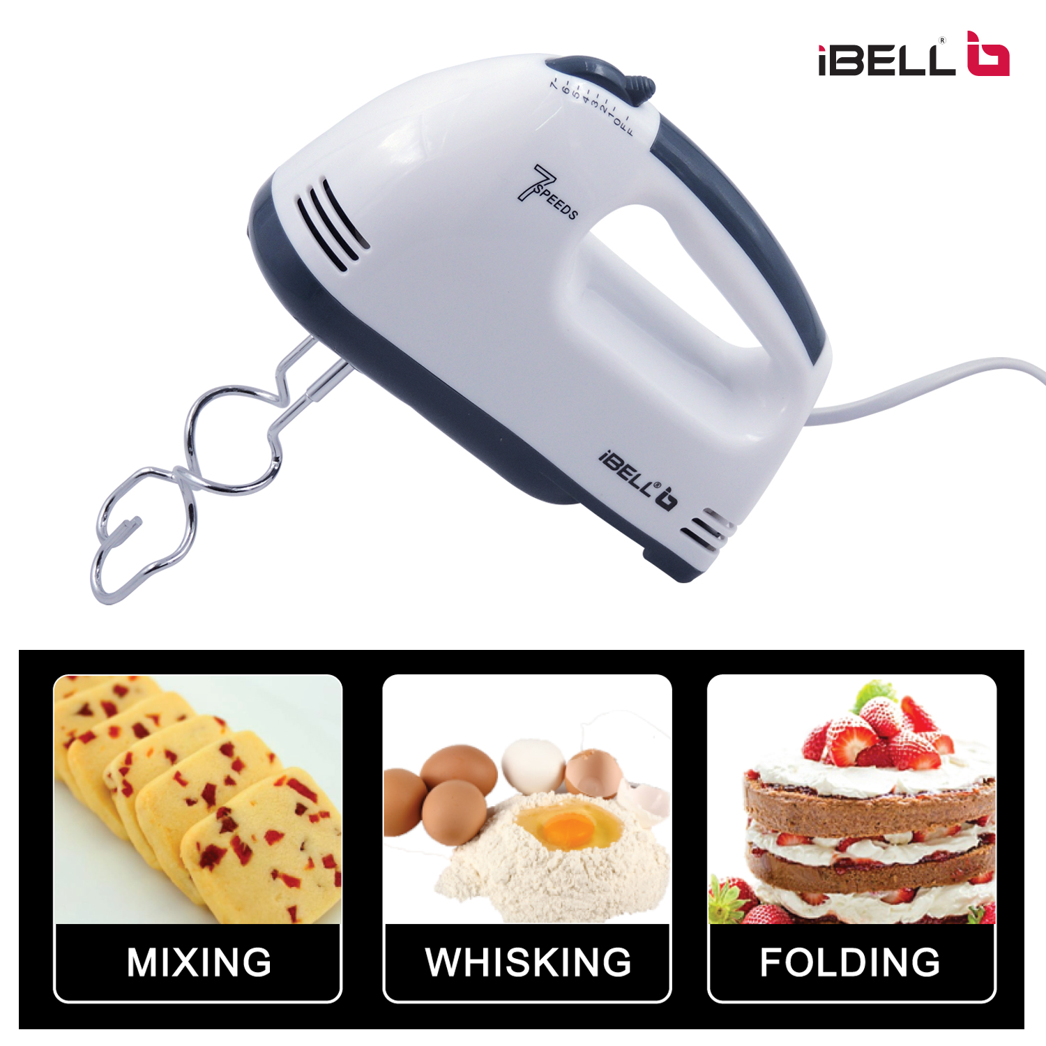 7 Speed Electric Hand Mixer Whisk Egg Beater Cake Baking Home