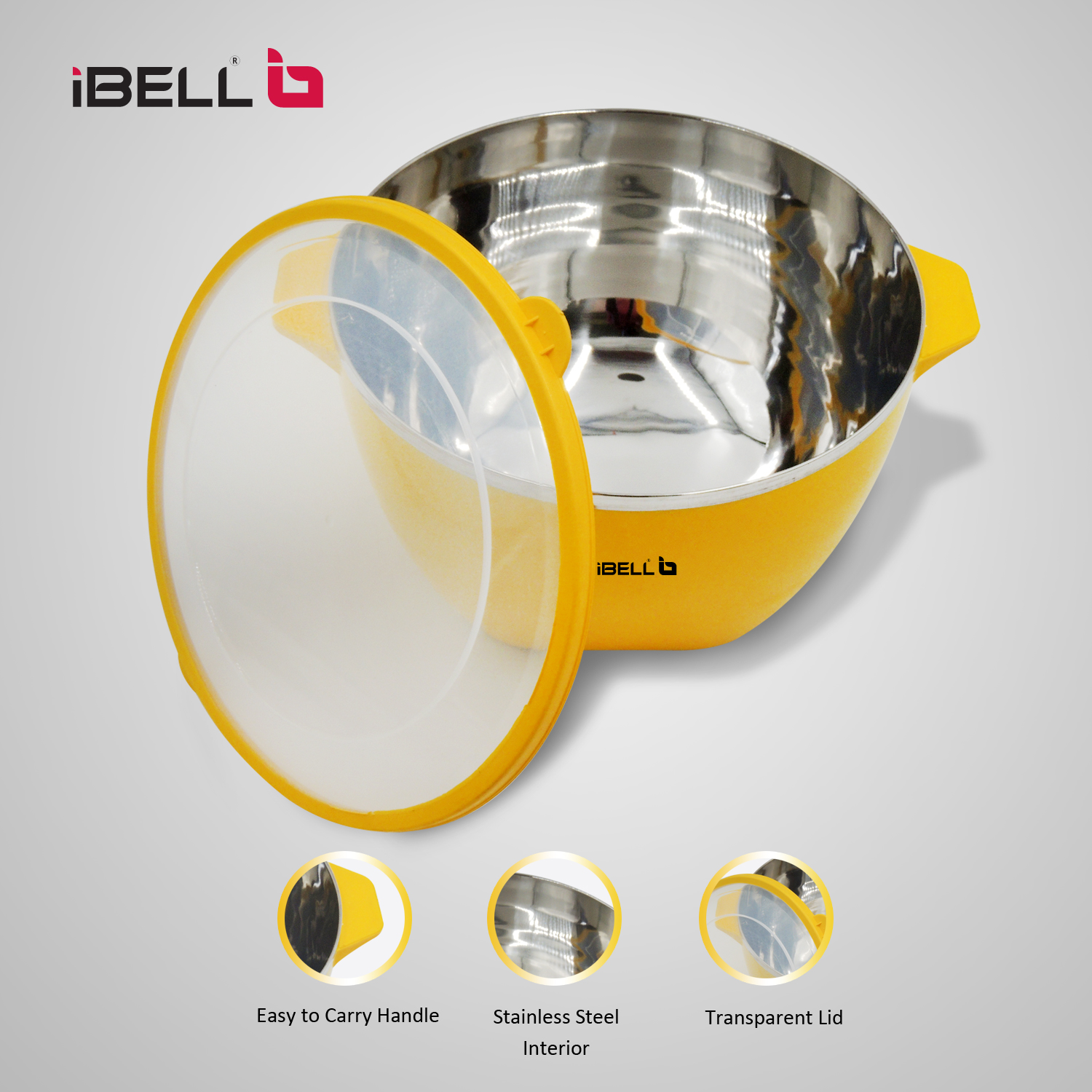 Ibell ss03bp 3 pieces stainless steel belly pot set with steel lid serving  bowl 850ml 1350ml 2000ml premium quality silver